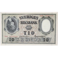 SWEDEN 1949 . TEN 10 KRONER BANKNOTE